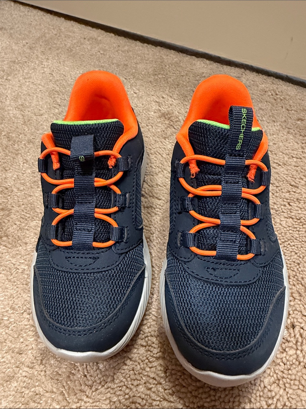 Skechers Boys Navy with Bright Orange Accent Slip-On Sneakers